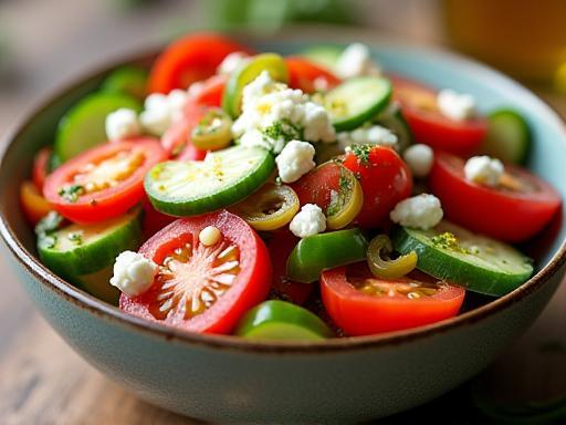 Shopska Salad with fresh vegetables and grated cheese